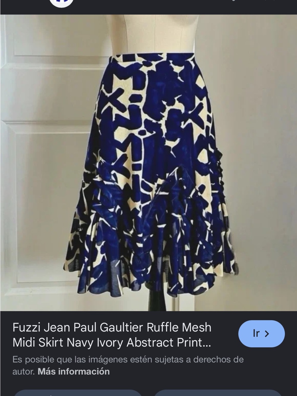 FUZZI Navy and Cream Abstract Print Flared Skirt by